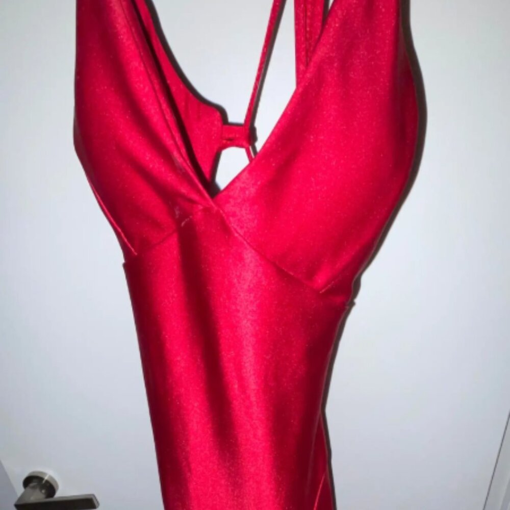 Red satin dress